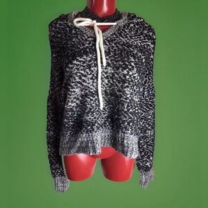 POL Chunky Black/White Hooded Sweater Hoodie -S -